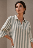 Sage Green Striped Cotton Shirt Maxi Dress