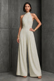 Ivory Lurex Stripe Halter Neck Jumpsuit