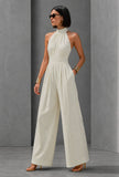 Ivory Lurex Stripe Halter Neck Jumpsuit
