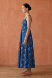 Indigo Geometric Print Cotton Flared Maxi Dress