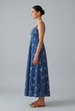 Indigo Geometric Print Cotton Flared Maxi Dress