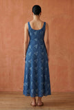 Indigo Geometric Print Cotton Flared Maxi Dress