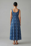 Indigo Geometric Print Cotton Flared Maxi Dress