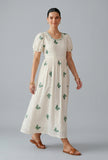 Ivory Butterfly Embroidered Cotton Midi Dress