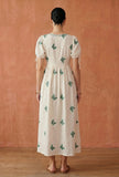 Ivory Butterfly Embroidered Cotton Midi Dress