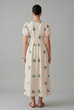 Ivory Butterfly Embroidered Cotton Midi Dress