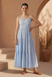 Powder Blue Cotton Lace Detail Tiered Gown