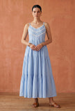 Powder Blue Cotton Lace Detail Tiered Gown