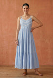 Powder Blue Cotton Lace Detail Tiered Gown