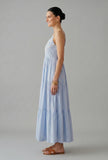 Powder Blue Cotton Lace Detail Tiered Gown