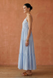 Powder Blue Cotton Lace Detail Tiered Gown