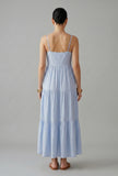Powder Blue Cotton Lace Detail Tiered Gown