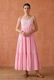 Blush Pink Cotton Lace Detail Tiered Gown