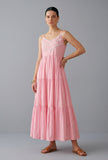 Blush Pink Cotton Lace Detail Tiered Gown