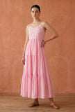 Blush Pink Cotton Lace Detail Tiered Gown