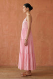 Blush Pink Cotton Lace Detail Tiered Gown