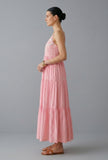 Blush Pink Cotton Lace Detail Tiered Gown