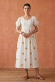 Ivory Butterfly Embroidered Cotton Gown Dress