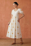 Ivory Butterfly Embroidered Cotton Gown Dress
