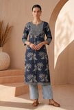 Midnight Blue Floral Woven Cotton Kurta