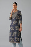 Midnight Blue Floral Woven Cotton Kurta
