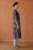 Midnight Blue Floral Woven Cotton Kurta