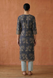 Midnight Blue Floral Woven Cotton Kurta