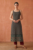 Forest Green Paisley Printed Cotton Slip Kurta