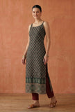Forest Green Paisley Printed Cotton Slip Kurta