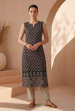 Black Floral Buti Printed Cotton Staright Sleeveless Kurta