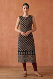 Black Floral Buti Printed Cotton Straight Sleevless Kurta