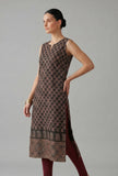 Black Floral Buti Printed Cotton Staright Sleeveless Kurta