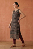 Black Floral Buti Printed Cotton Straight Sleevless Kurta