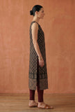 Black Floral Buti Printed Cotton Straight Sleevless Kurta