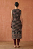 Black Floral Buti Printed Cotton Straight Sleevless Kurta