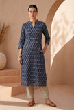 Navy Blue Ethnic Motif Printed Straight Cotton Kurta
