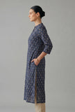 Navy Blue Ethnic Motif Printed Straight Cotton Kurta