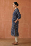 Navy Blue Ethnic Motif Printed Straight Kurta