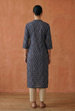 Navy Blue Ethnic Motif Printed Straight Kurta