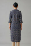 Navy Blue Ethnic Motif Printed Straight Cotton Kurta