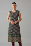 Deep Green Ethnic Motif Printed Sleeveless Straight Kurta