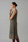 Deep Green Ethnic Motif Printed Sleeveless Straight Kurta