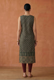 Deep Green Ethnic Motif Printed Sleeveless Straight Kurta