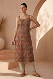Rust Orange Kalamkari Printed Cotton Strappy Slip Kurta