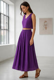 Purple Crop Top & Flared Skirt Co-Ord Set