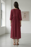 Set Of 2: Maroon Gathered Yoke V-Neck Kurta