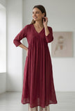 Maroon Gathered V-Neck Tunic