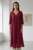 Maroon Gathered V-Neck Tunic