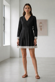 Black Wrap Mini Dress with Lace Trim