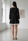 Black Wrap Mini Dress with Lace Trim